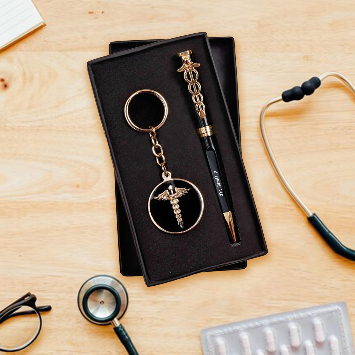 Customized Doctor Keychain & Pen Combo – Personalized Gift Set for Medical Professionals