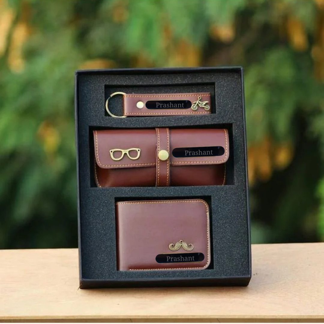 Mens Wallet , Keychain, Sunglasses Holder Combo for Gifting on Birthday, Valentine's Day, Anniversary