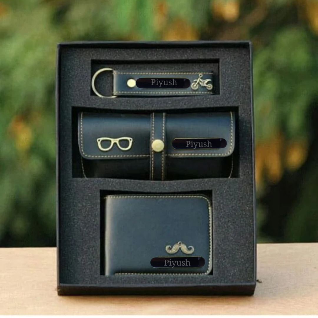 Mens Wallet , Keychain, Sunglasses Holder Combo for Gifting on Birthday, Valentine's Day, Anniversary
