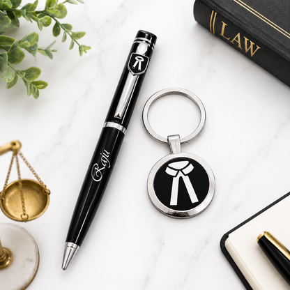 Customized Lawyer Gift Set – Engraved Metal Keychain & Personalized Pen Combo for Advocates & Legal Professionals