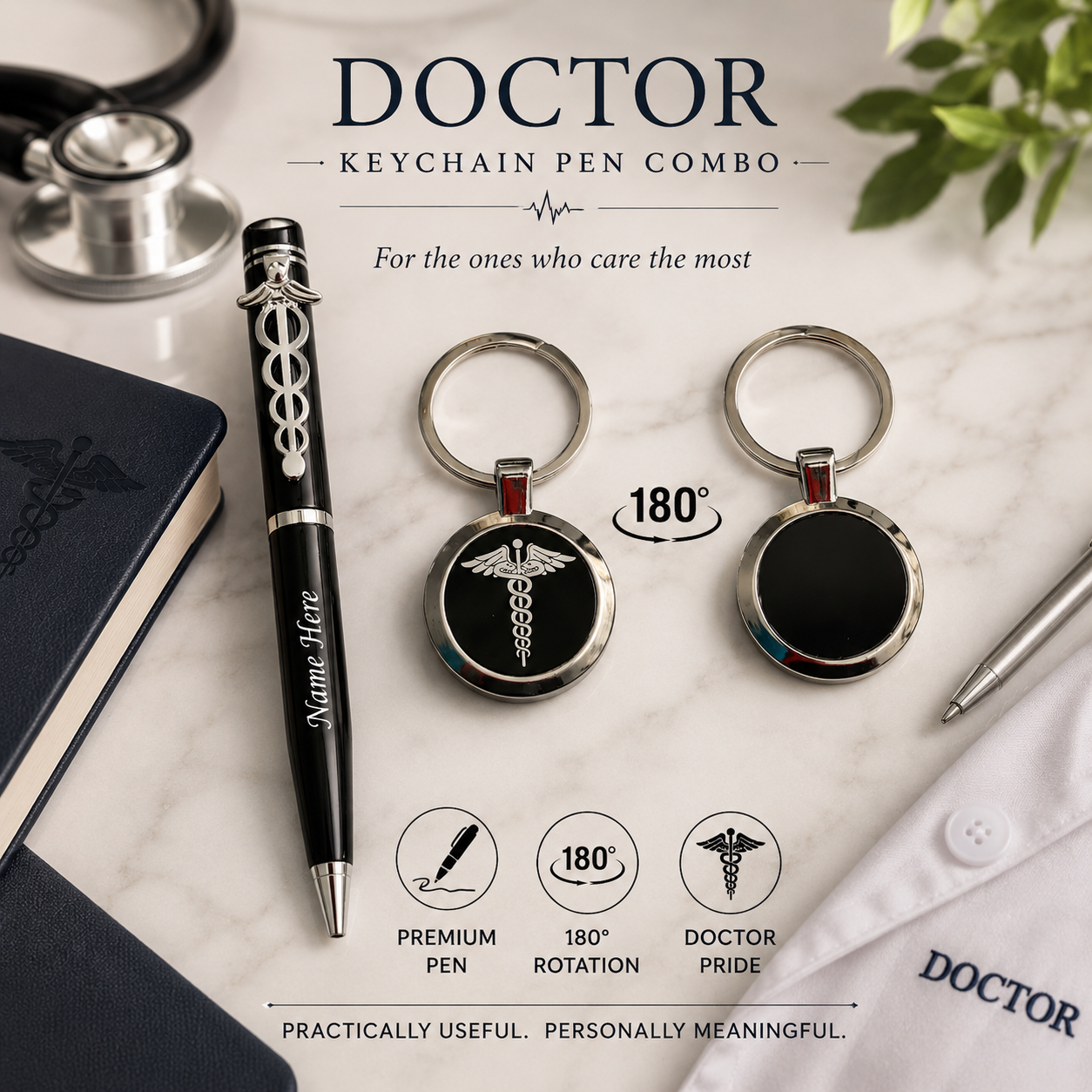 Customized Doctor Gift Set – Engraved Metal Keychain & Personalized Pen Combo for Medical Professionals