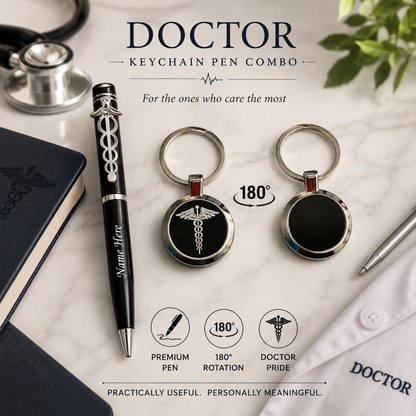 Customized Doctor Gift Set – Engraved Metal Keychain & Personalized Pen Combo for Medical Professionals