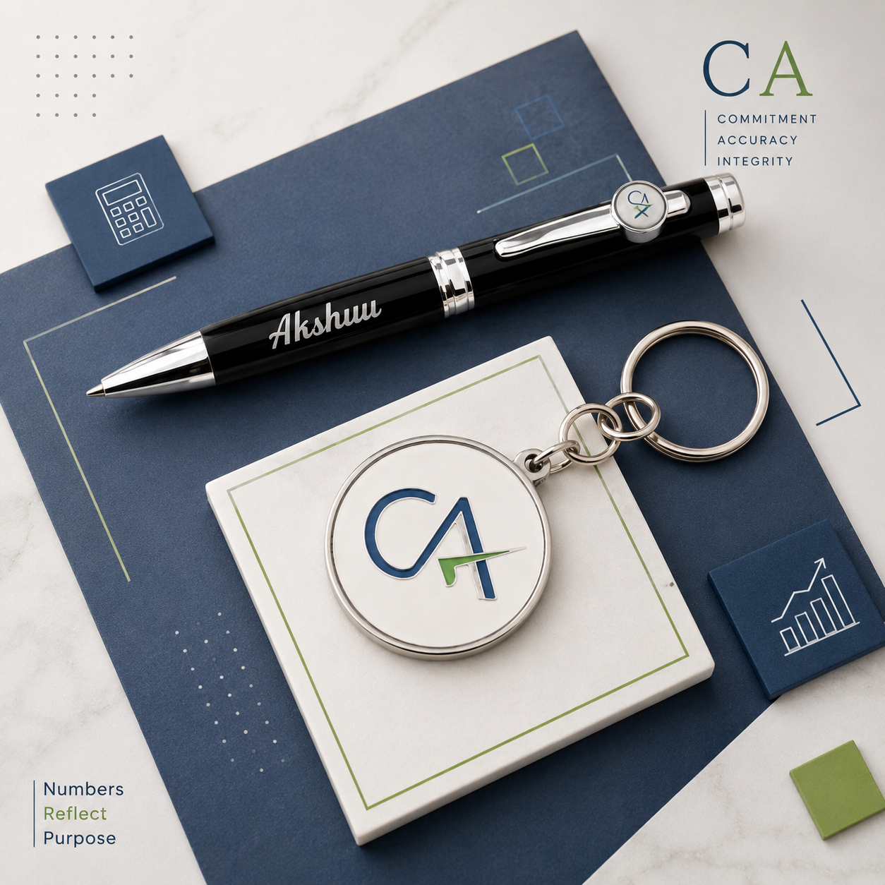Customized CA Gift Set – Engraved Metal Keychain & Personalized Pen Combo for Chartered Accountants