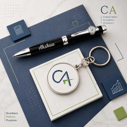Customized CA Gift Set – Engraved Metal Keychain & Personalized Pen Combo for Chartered Accountants