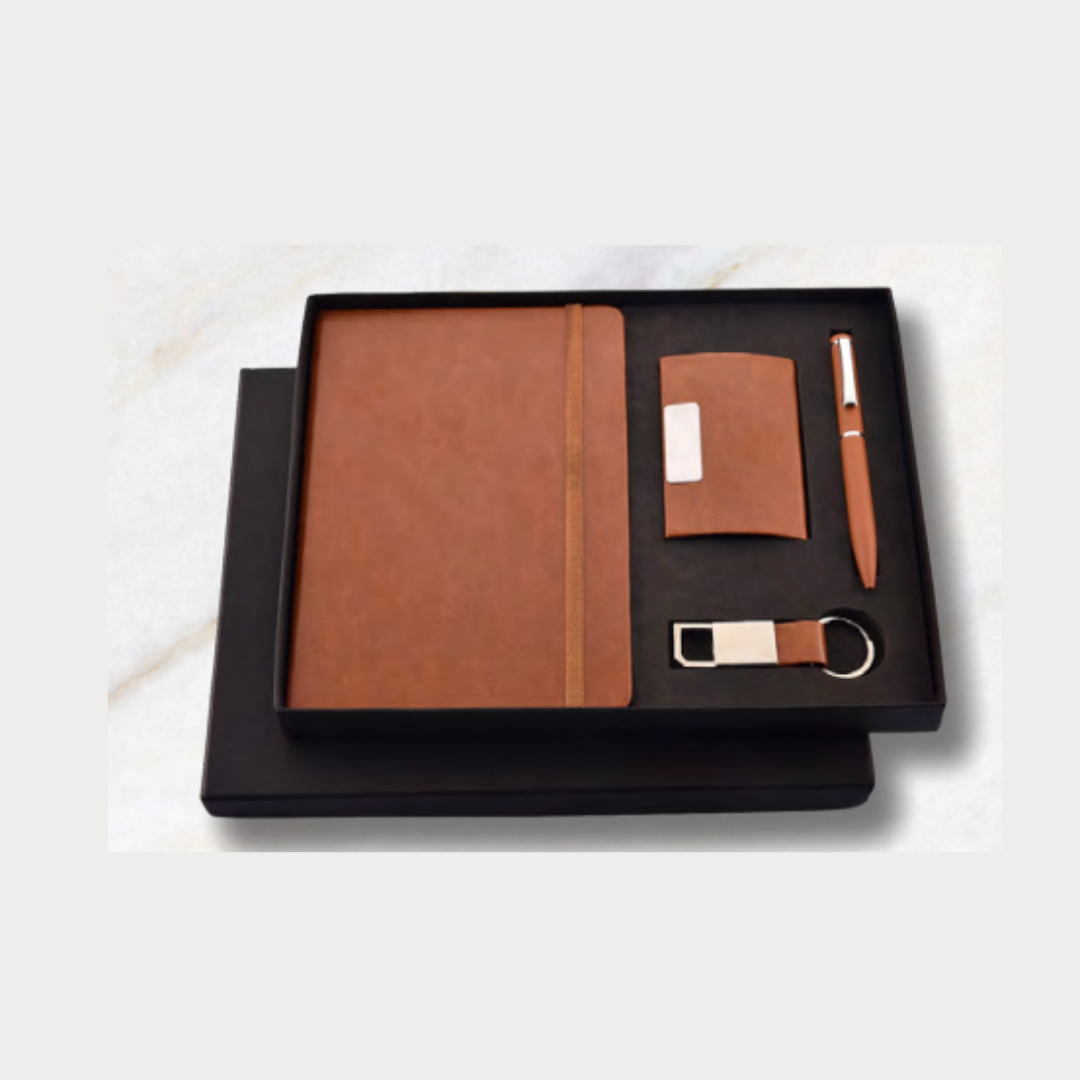 Custom Engraved Black Gift Set | Personalized Diary, Pen, Card Holder & Keychain