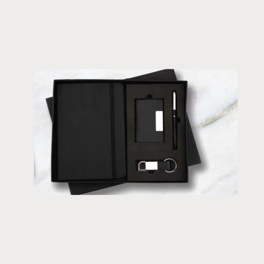 Custom Engraved Black Gift Set | Personalized Diary, Pen, Card Holder & Keychain