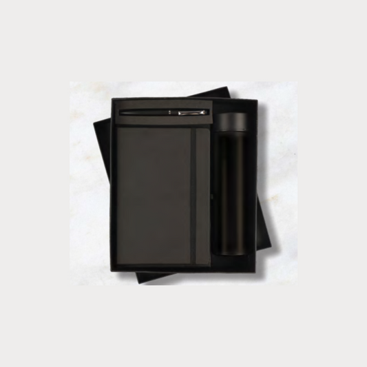 Custom Engraved Executive Black Gift Set | Personalized Temperature Bottle, Pen & Notebook